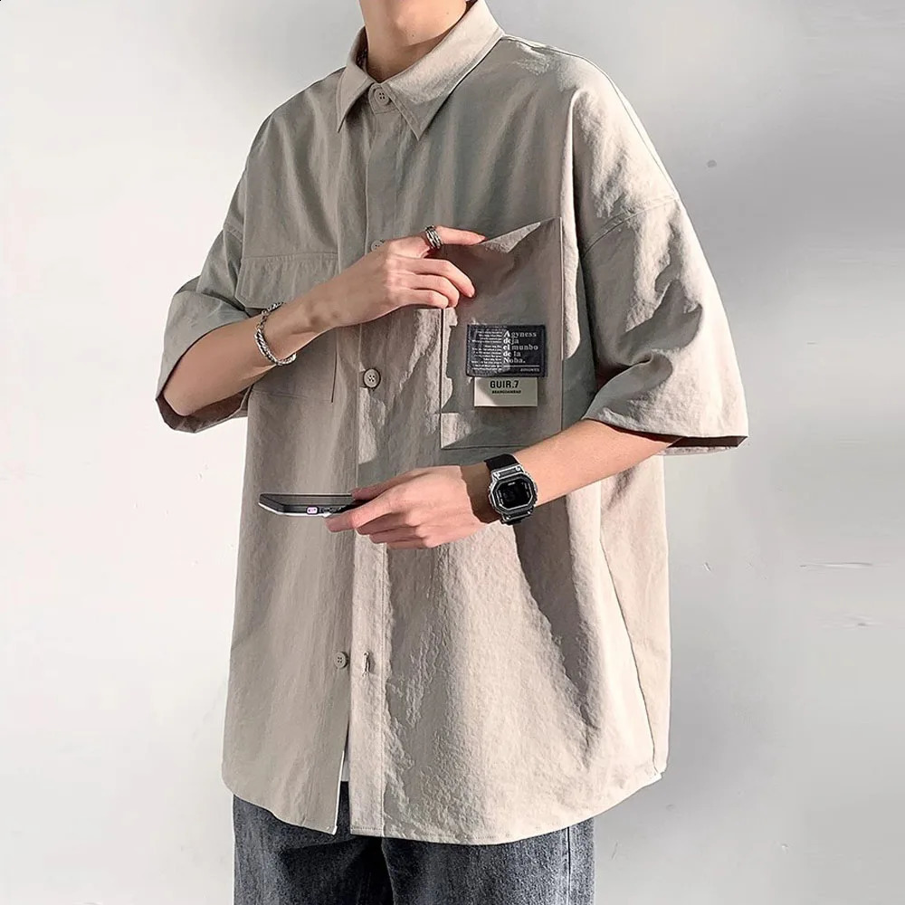 Summer mens 5XL ultra-fine short sleeved shirt Japanese casual lapel shirt street multi pocket mens Camisas 250225