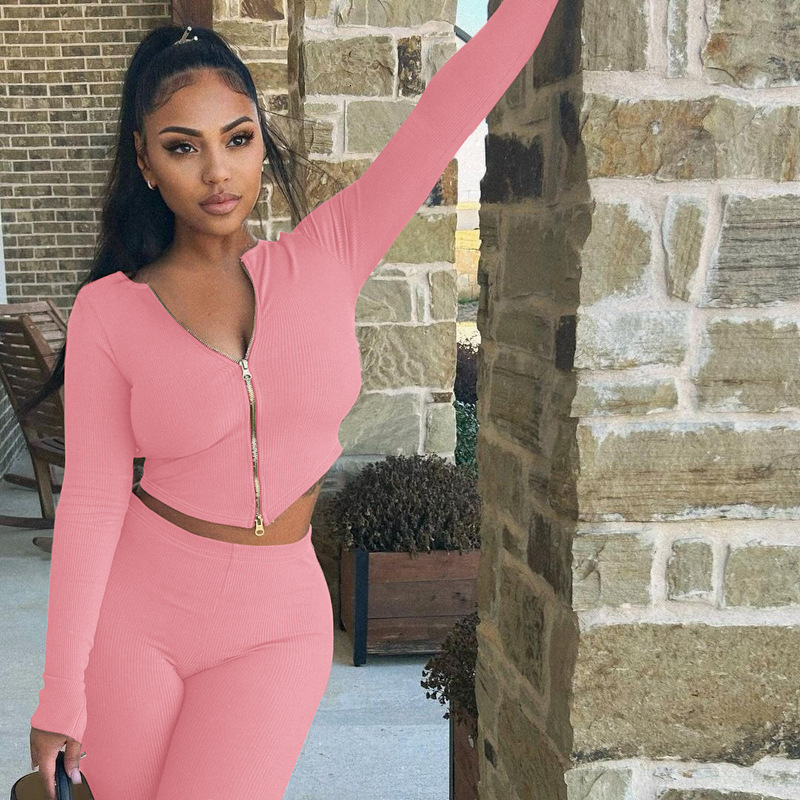 Hot Selling Women's Clothing New Autumn New Product Fashionable Cardigan Zipper Top Slim Casual Shorts Set