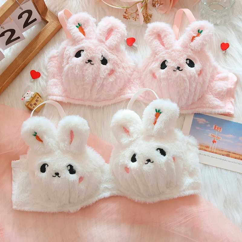 Japanese lolita girls plush lingerie with underpants no steel ring push-up bra set warm lingerie underpants suit rabbit braletteXJ250301