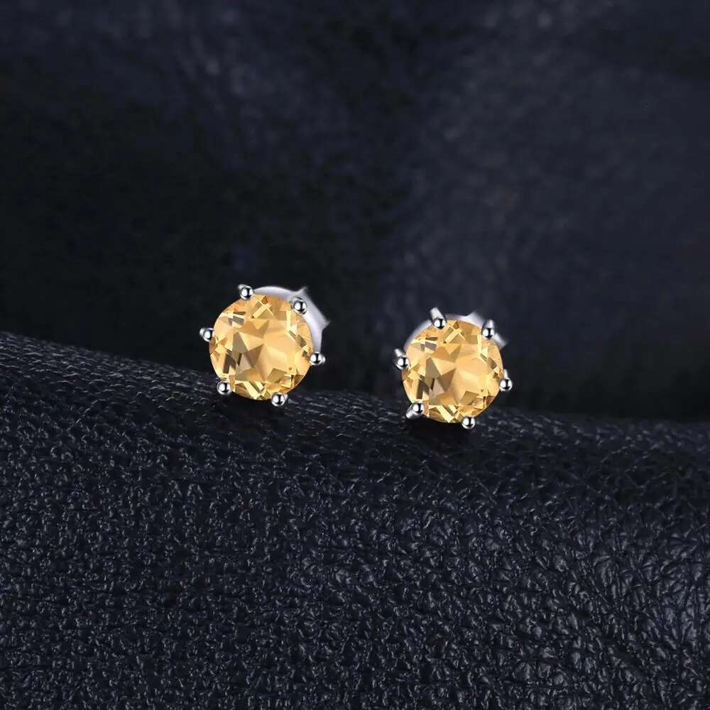 JewelryPalace Round Natural Yellow Citrine Sterg Sier Stud Earrings for Women Statement Fashion Gemstone Jewelry Gift
