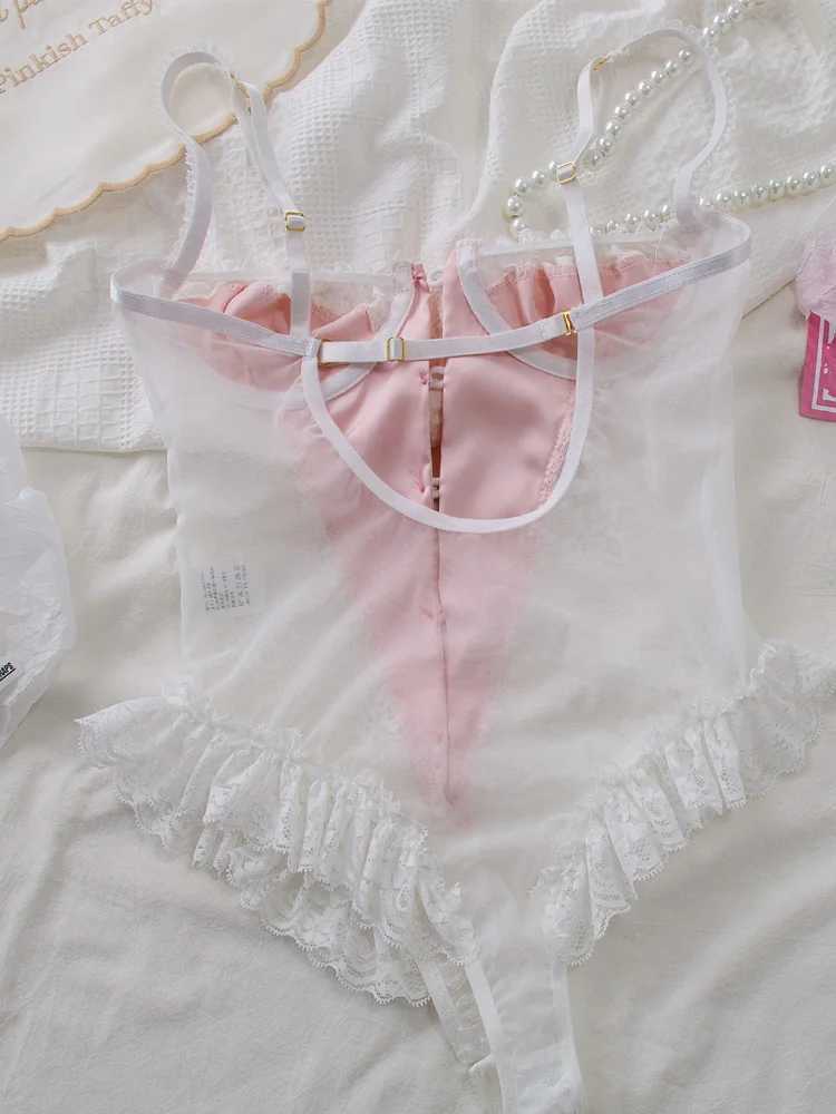 Sexy pure desire style bodysuits semi transparent bodysuits and hollow jumpsuits with steel loops can be worn on the outside of underwearXJ250301