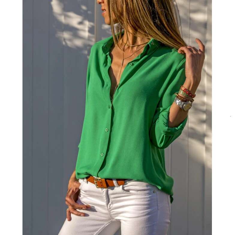 Autumn Women's Polo Collar Office Lady blouse Vintage Shirt Loose Button Up Down Shirts Fashion Tops