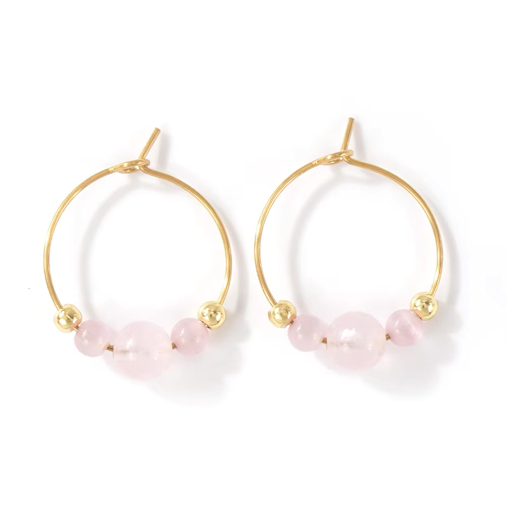 Go2boho Natural Gemstone Hoop Amethyst and Rose Quartz Gold Plated Beaded Round Earrings for Women Gift