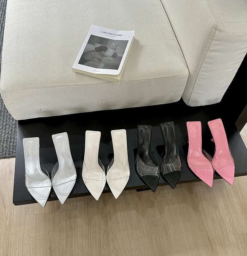 NoveltyPVC Transparent Sandals Pointed High Elegant Comfortable Summer Slim Heel Slippers Party Mules Shoe