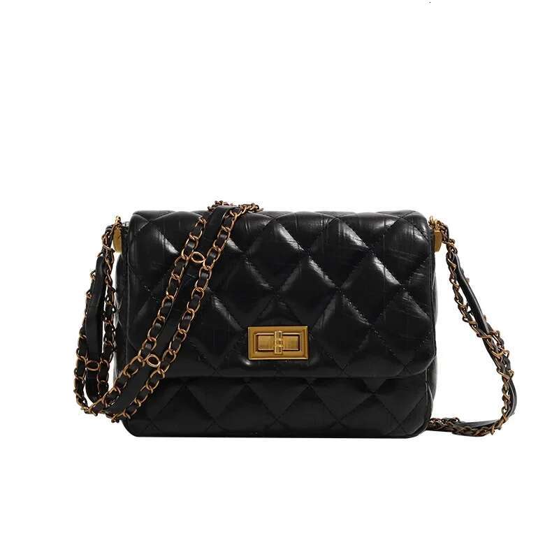 2025 New High End Fashion Versatile Floral Style Black Gold Chain Small Square Women's Single Shoulder Diagonal Cross Bag