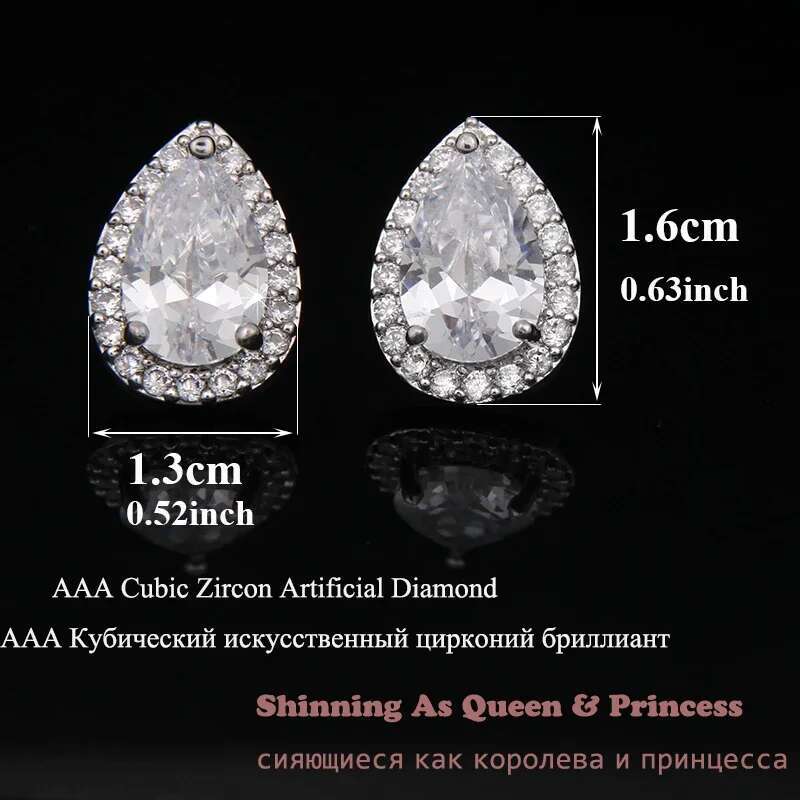 Fashion Sliver Color Pear Cubic Zirconia Stud Earrings Women Crystal Earings Party Water Drop Studs Ear For Girl
