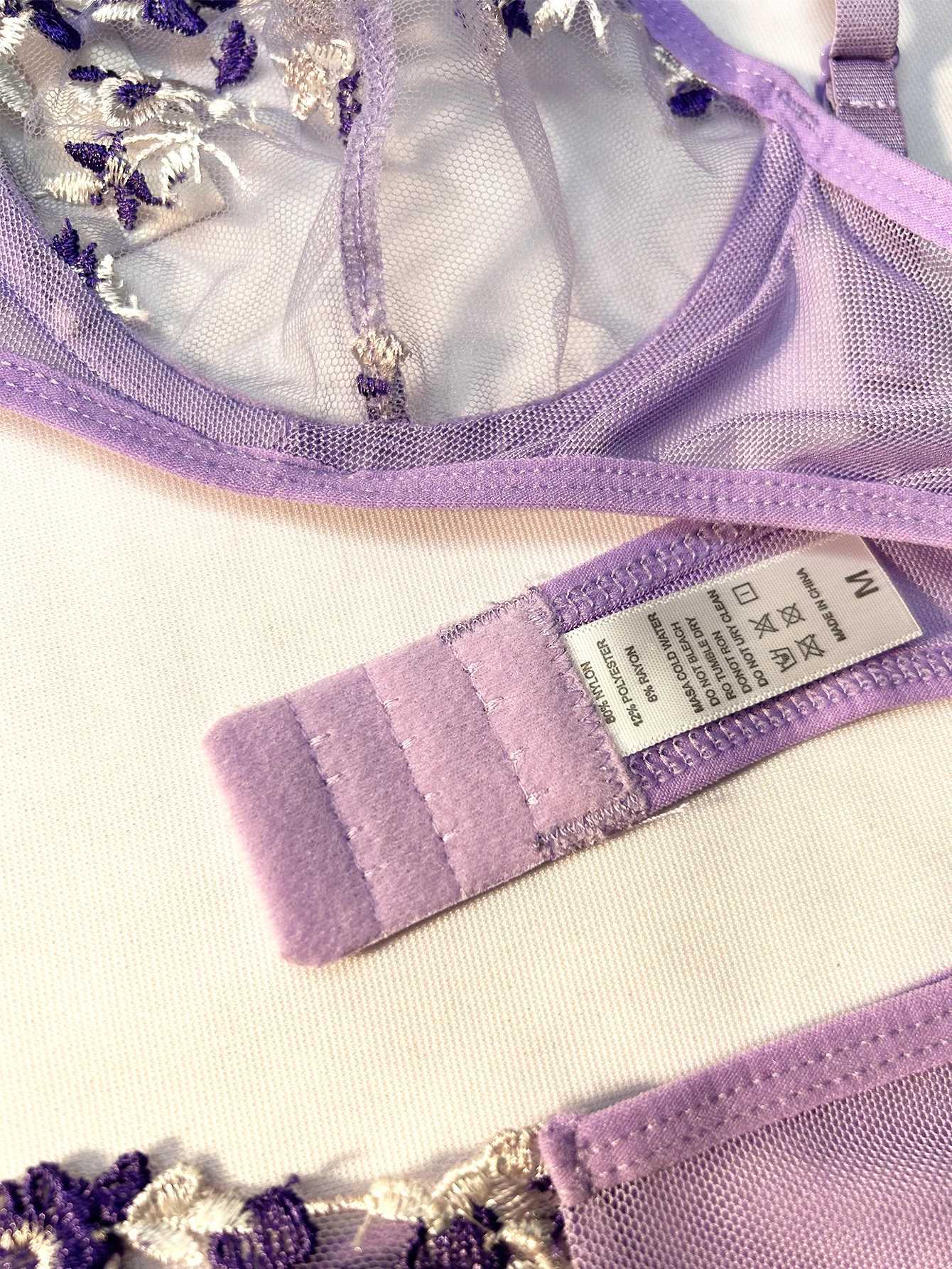 Purple Sexy Lingerie Woman Lace Transparent Underwear Fairy Embroidery Brief Sets Delicate Bra Panties Kits Erotic Brief SetsXJ250301