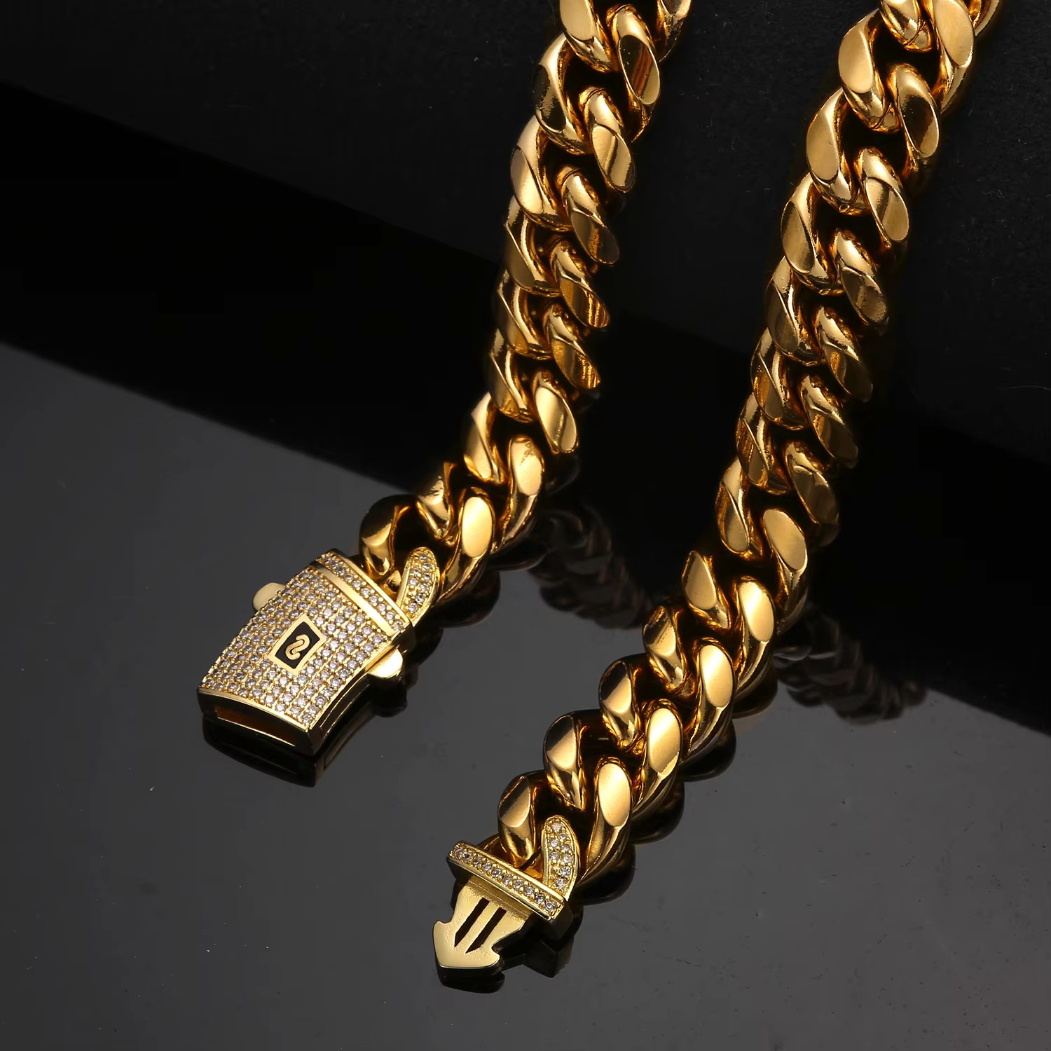 6 8 10 12 14mm Hip Hop Stainless Steel Cuban Chain 14k Fashion Monaco Necklace Men's Jewelry