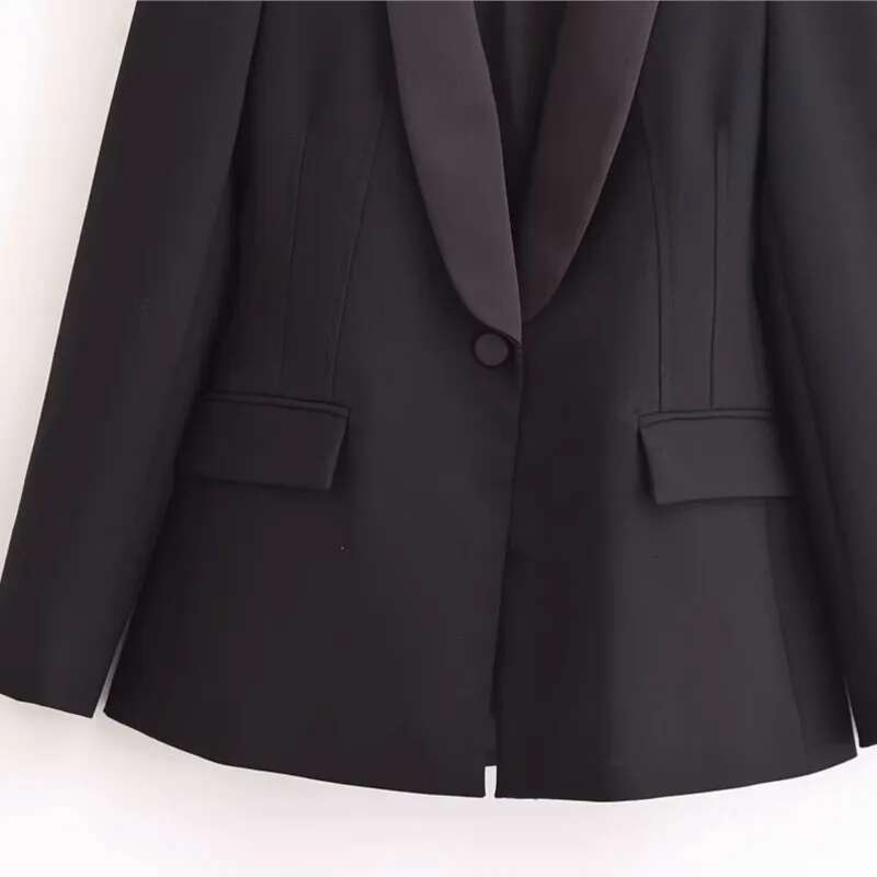 Formal Women Autumn Casual Silk Texture Single Button Pocket Decoration Coat Chic Outwear Female Blazer