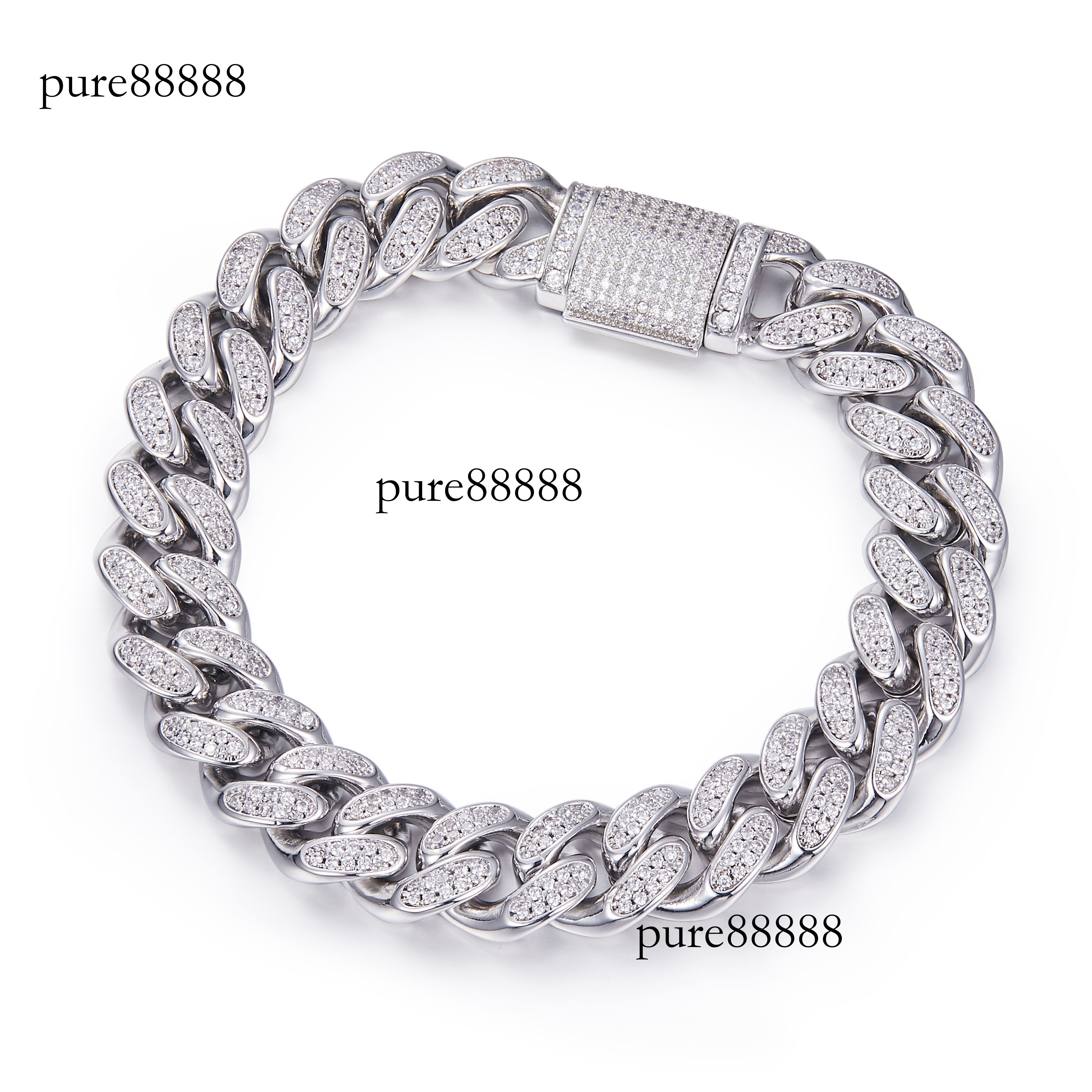 Ready to ship 12mm Moissanite sier Cuban bracelet men's platinum plated ice chain hip-hop gift
