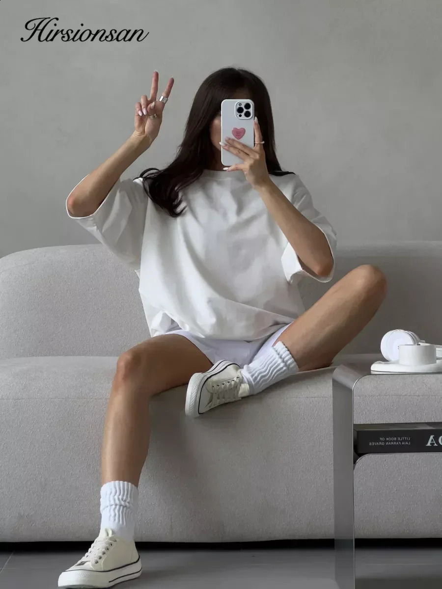Hirsionsan Summer Casual Oversized T-shirts Women 100% Cotton Pink Loose Tees Cusual Solid O Neck Female Aesthetic Tops 250225