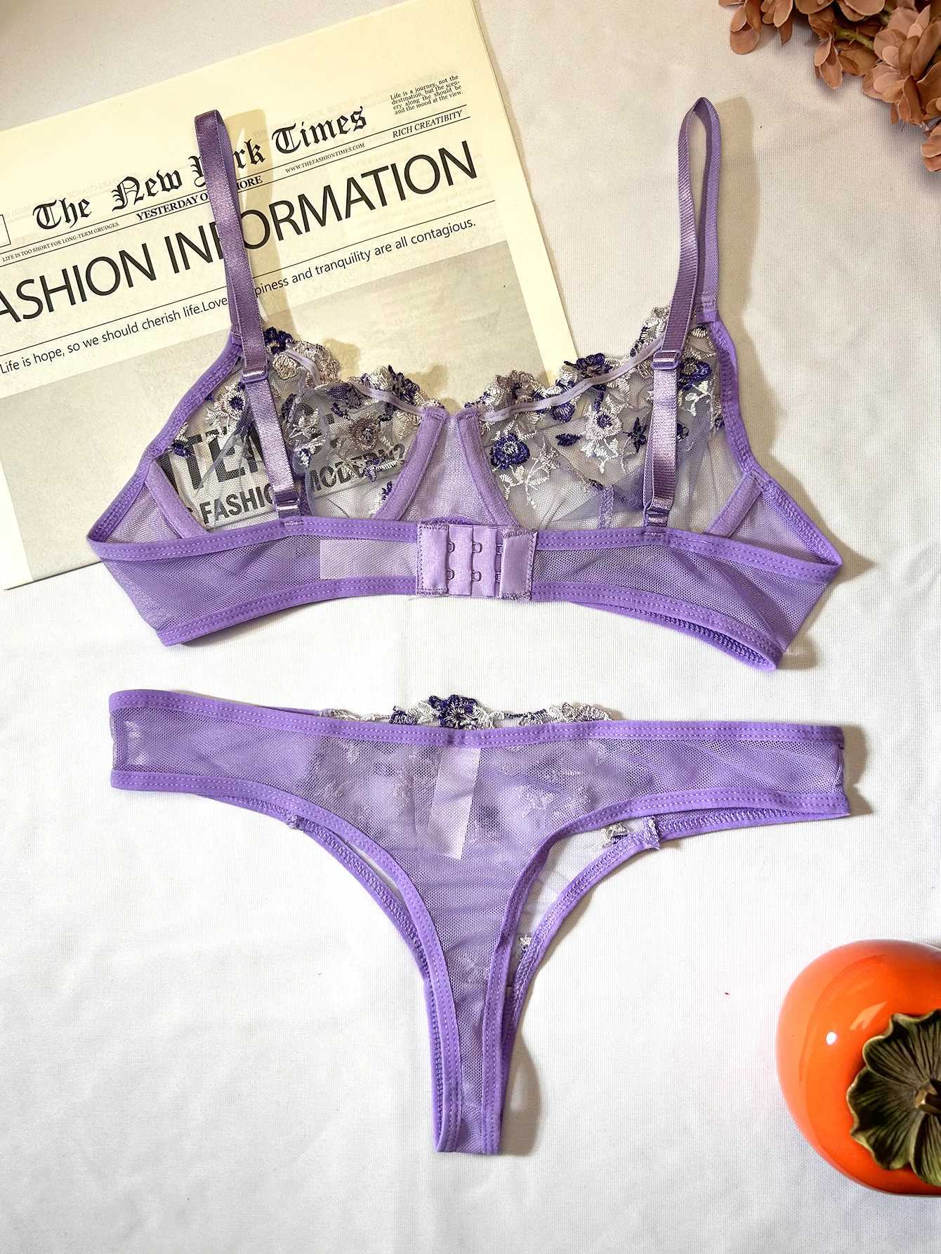 Purple Sexy Lingerie Woman Lace Transparent Underwear Fairy Embroidery Brief Sets Delicate Bra Panties Kits Erotic Brief SetsXJ250301