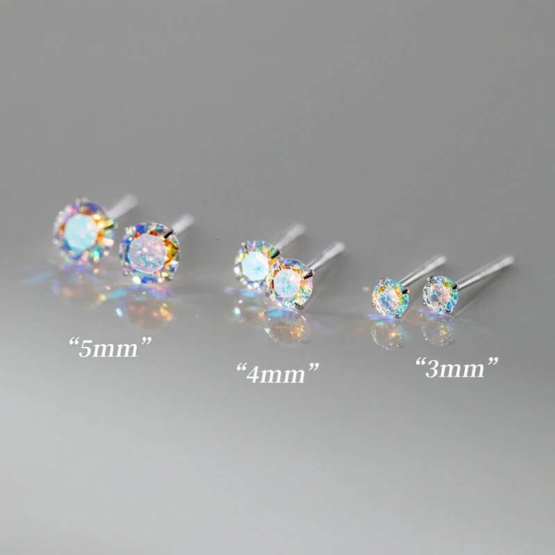 Exquisite Sterg Sier Shiny Mini 3/4/5mm Round Colorful Zircon Stud Earrings Women's Simple Piercing Jewelry
