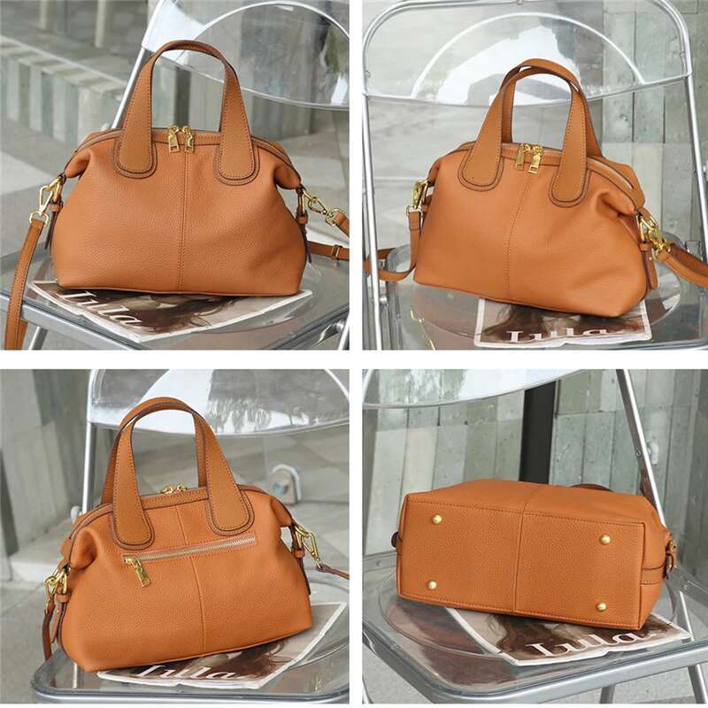 Toptrends 100% Cowhide Genuine Leather Handbags For Women 2024 Trend Designer Wide Strap Pillow Ladies Shoulder Crossbody Bags