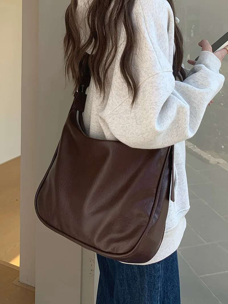 Teenage Girls With Pendant Crossbody Bag New Retro College Style Casual Solid Color Ultra Soft Washed Bag