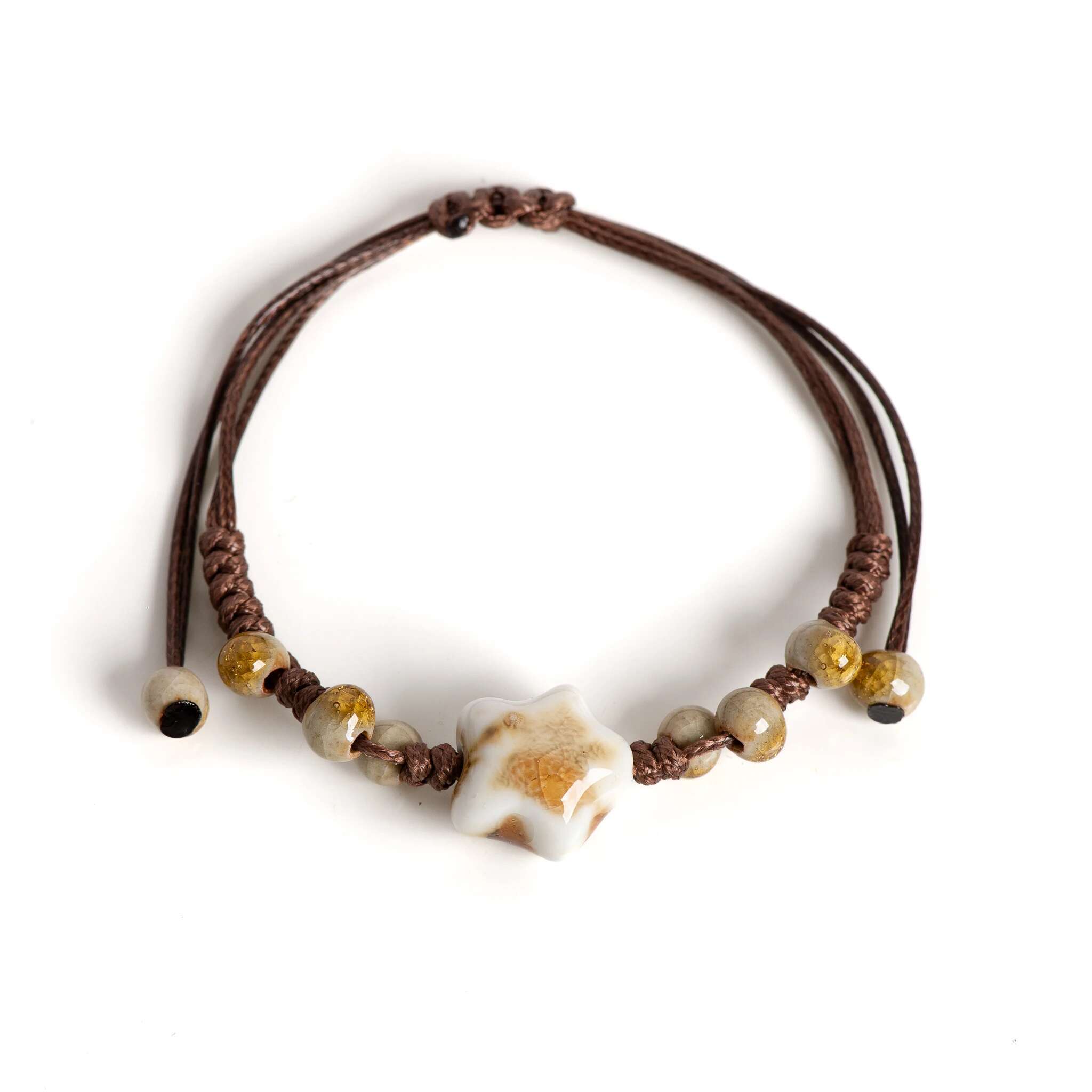 Handmade Vintage Ceramic Star Bracelet Adjustable Crackle Glaze Minimalist Jewelry for Women Gifts 152