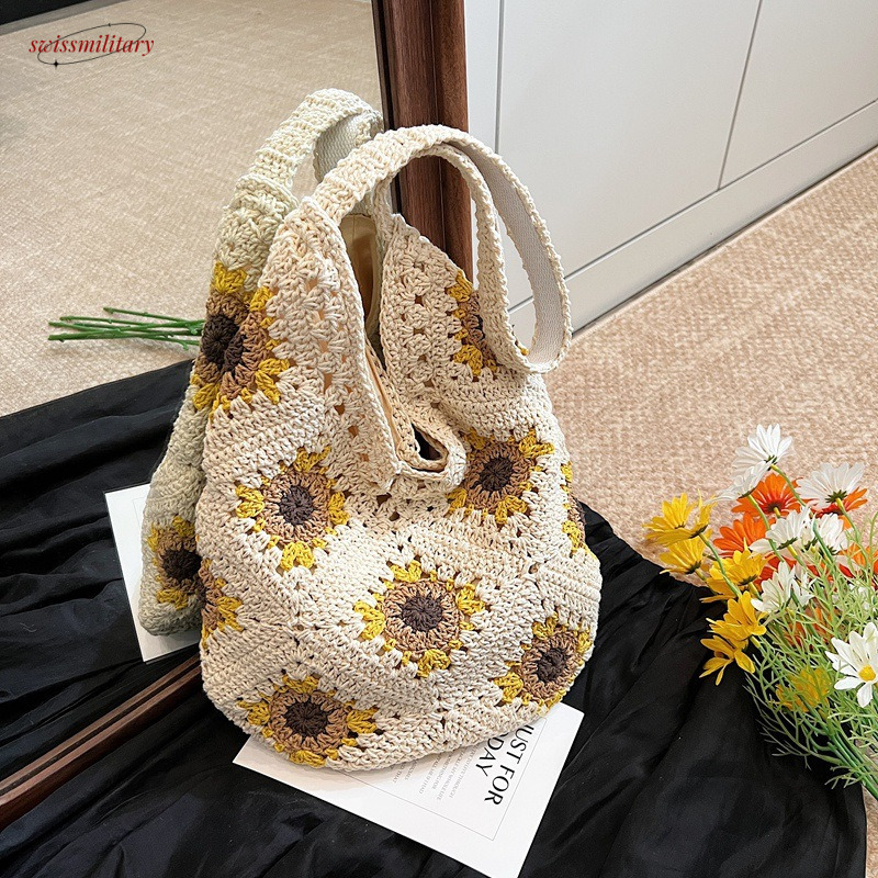 2025 Spring/Summer New Flower Handmade Daisy Grass Woven Bag, Women's Travel Beach Vacation Shoulder Bag #swissmilitary