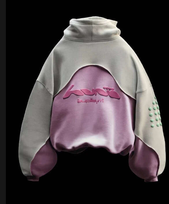 American college style letter foam printed spliced contrasting color unisex hooded sweatshirt