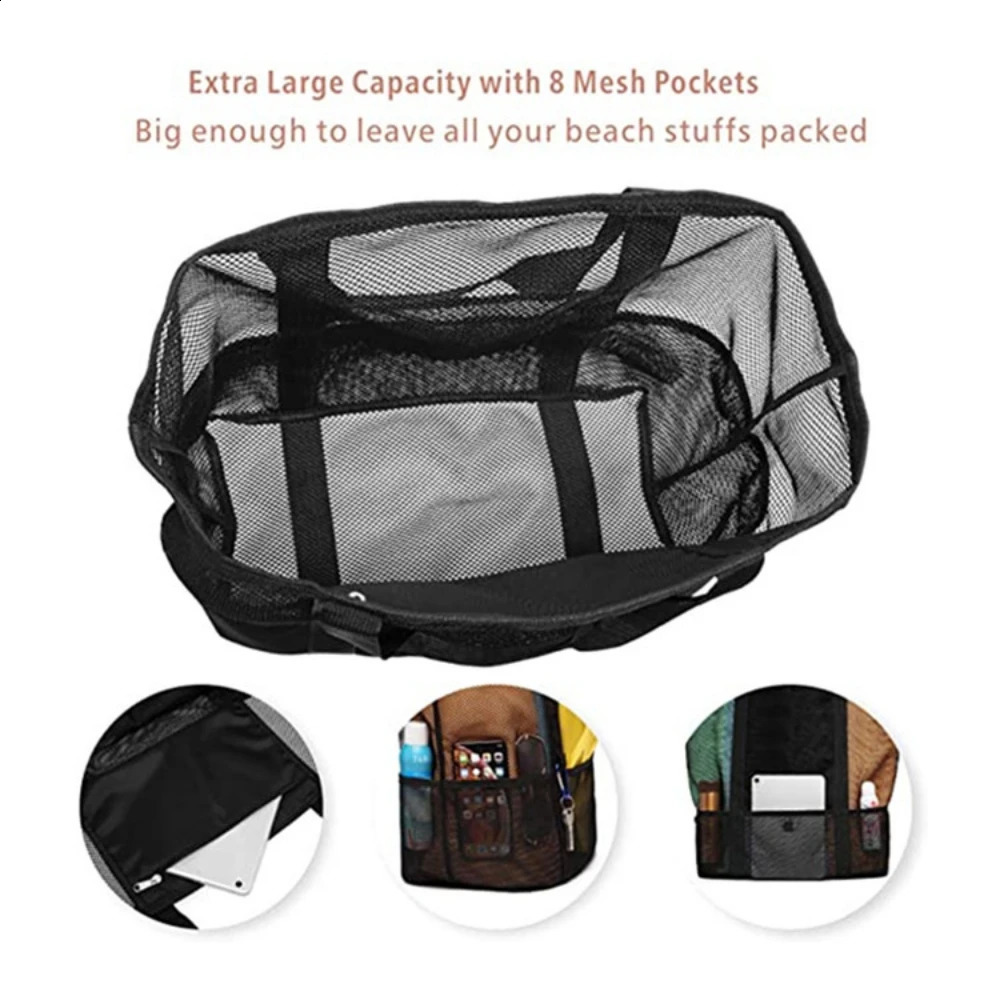 Beach Bag Mesh Beach Handbag Oversized Sandbeach Tote Toy Towel Flip-flop Storage Bag Market Grocery Picnic Tote for Outgoing 250305
