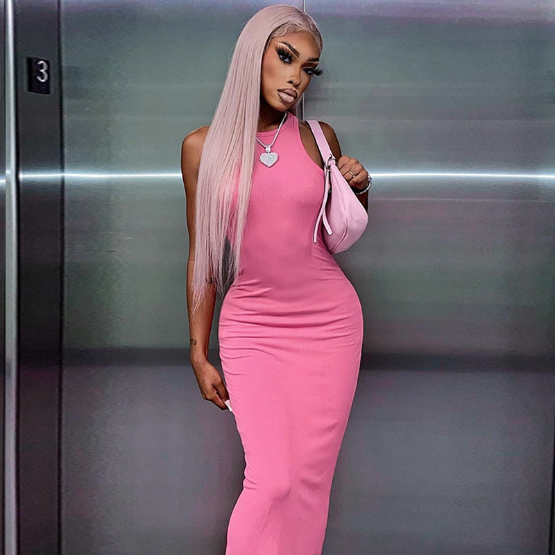 Women's 2023 Spring New Fashion Solid Sleeveless Round Neck Slim Fit Dress