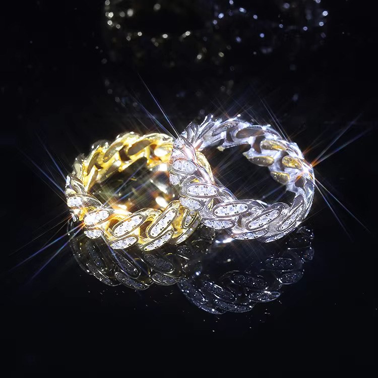 Hip Hop Jewelry Mossanite Sterg Sier Hot Sale Single Row VVS Dia Moissanite Cuban Ring for Men
