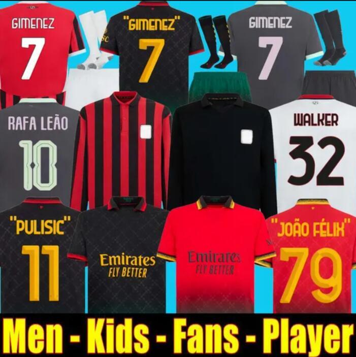 3XL 4XL AC 4th JOAO FELIX Soccer Jerseys 2024 2025 2026 GIMENEZ DIAVOLI ABRAHAM BONDO SOTTIL BRANCA PULISIC RAFA LEAO FOFANA THEO MILANeS men kids kits socks set