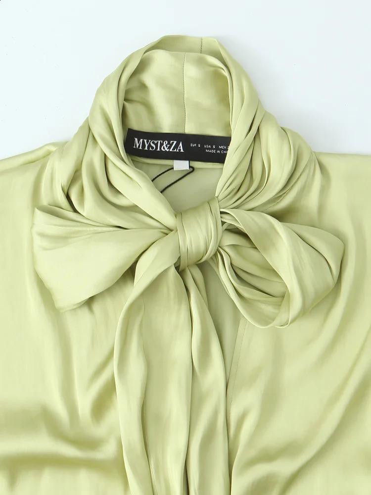 KAOPU ZA Women with tie bow shirt vintage o-neck long sleeve female blouses chic tops 250225