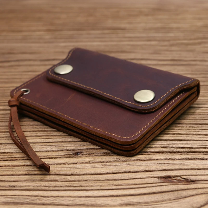 100% Genuine Leather Wallet For Men Male Vintage Handmade Short Small Mens Purse Card Holder With Zipper Coin Pocket Bag 250228