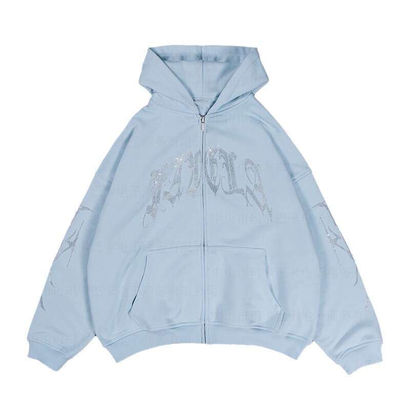 fashion new loose hoodie with cardigan zipper skull letter hot stamping print gift for man