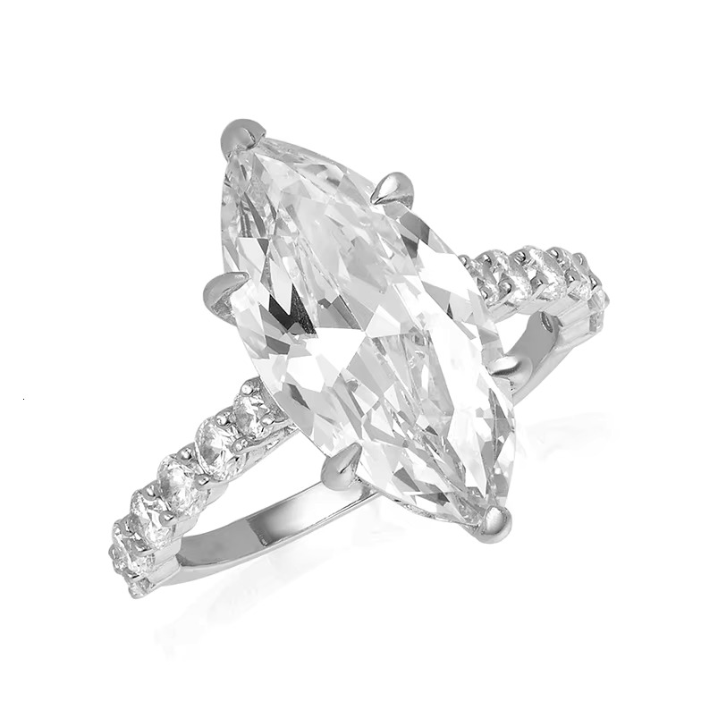 Gemnel Handmade Sterg Sier Fine Jewelry Gems Pure White Gold with Marquise Cut Dia Wedding Band Ring
