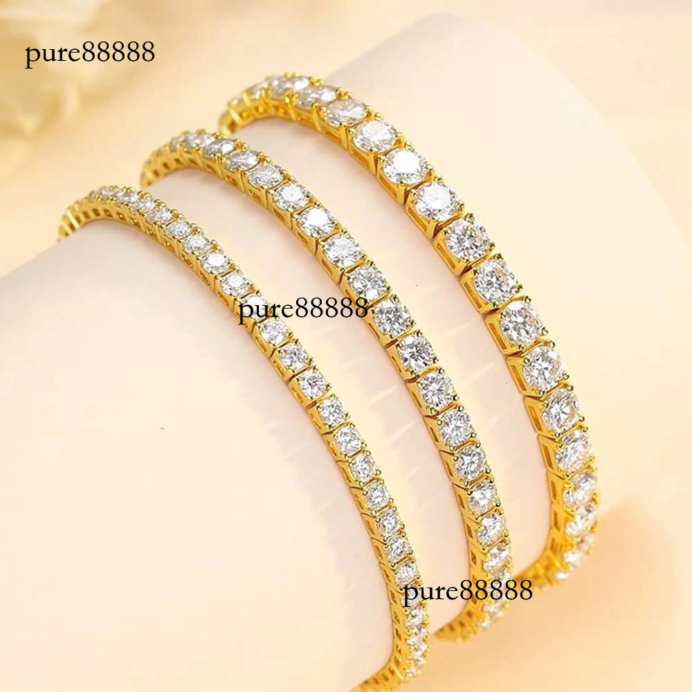 Dainty Full Moissanite Tennis Gold Plated Sterg Sier D Color Lab Created Dia Bracelet for Women Men