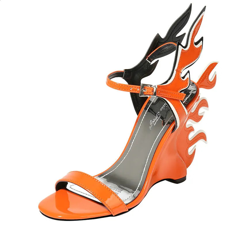 High Heels Sandals Women Summer Women Wedding Shoes Platform Wedges Casual Large 10cm Flame Get Together Casual Sandals Orange 250228