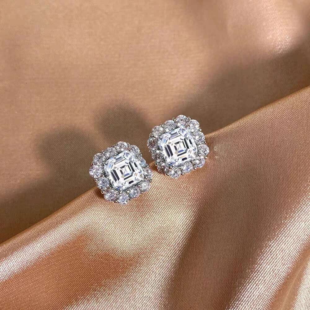 Sterg Yellow/Pink/Clear Zircon Stud Earrings For Women High Quality Bridal Wedding Sier Jewelry