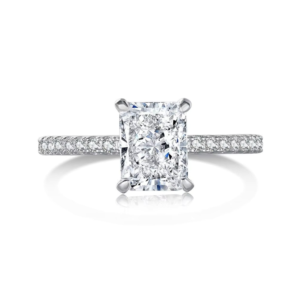 Authentic Sterg Ring for Ladies Four Claw 8A Zircon Rhodium Plated Dainty Sier Jewelry Wholesale