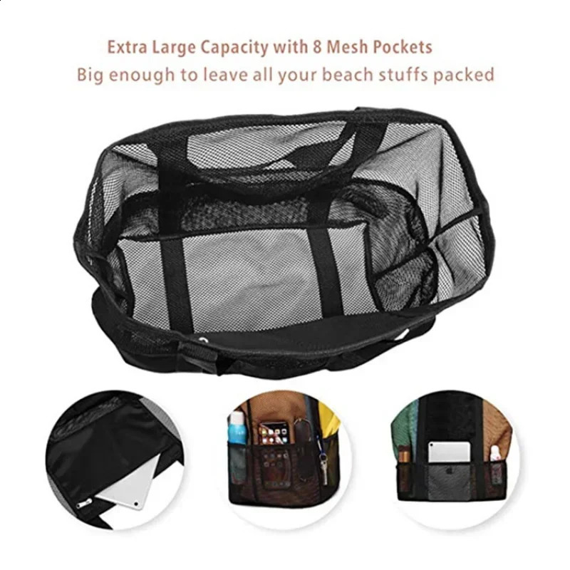 Big Size Beach Bag For Toys Waterproof Underwear Pocket Tote 8 Pockets Summer Large Towels Mesh Durable 250305