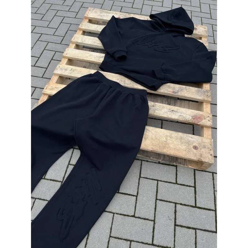Y2k Casual Hoodie Suit American Style High Street Alphabet Patch Versatile Streetwear Trendy Retro Hip Hop Men Women Sportswear
