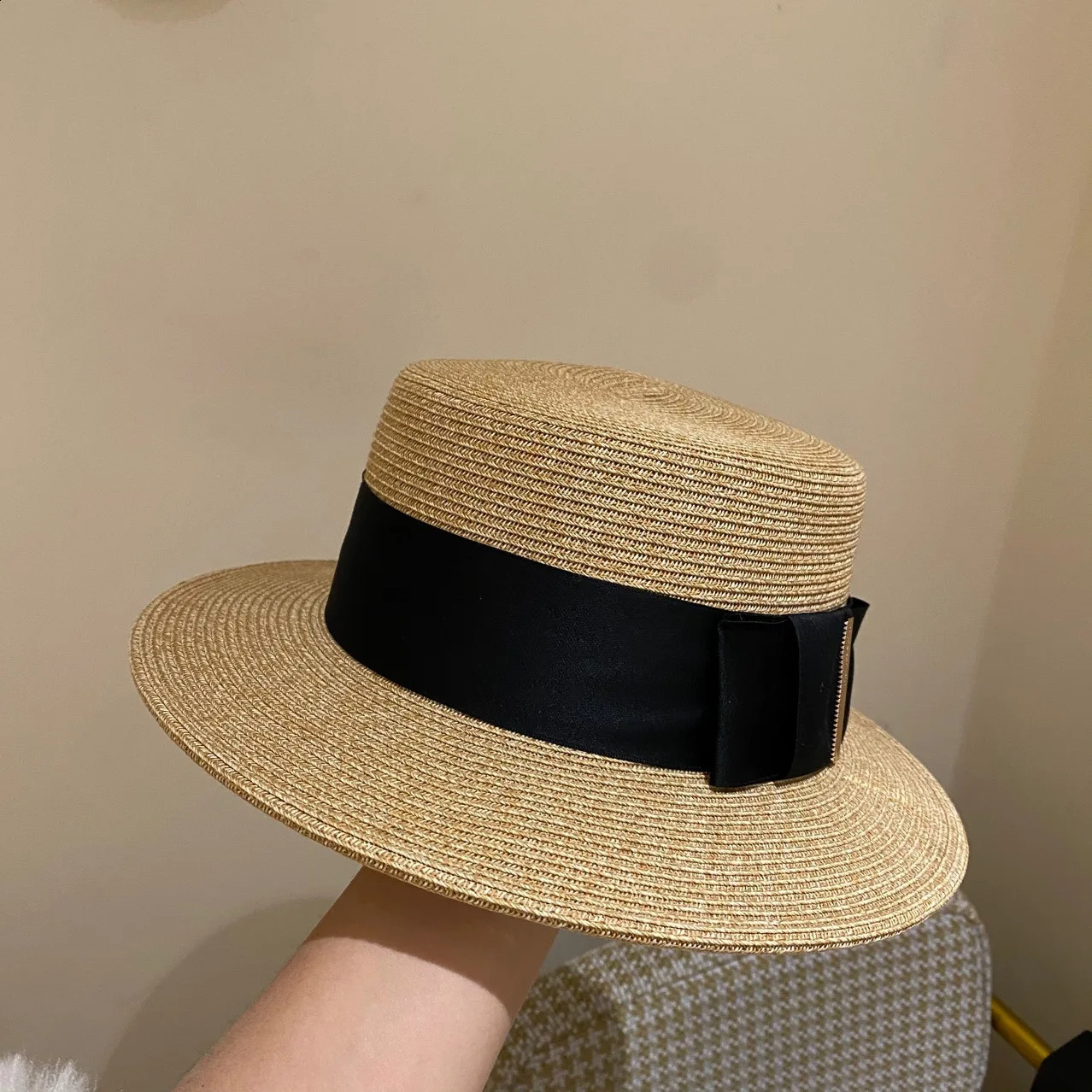 Classic Fashion Flat Straw Hat For Women UV Protection Sun Hat Vacation Ladies Beach Hats Spring Summer Elegant Top Hat Bowknot 250227