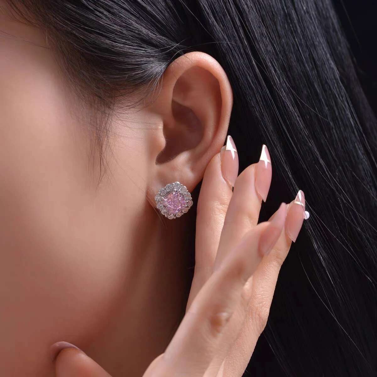 Sterg Yellow/Pink/Clear Zircon Stud Earrings For Women High Quality Bridal Wedding Sier Jewelry
