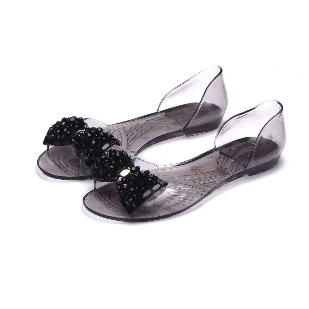 New PVC Women's Transparent Sandals Summer Flat Jelly Glass Dia Bow Fashion Plastic Fish Mouth Shoes