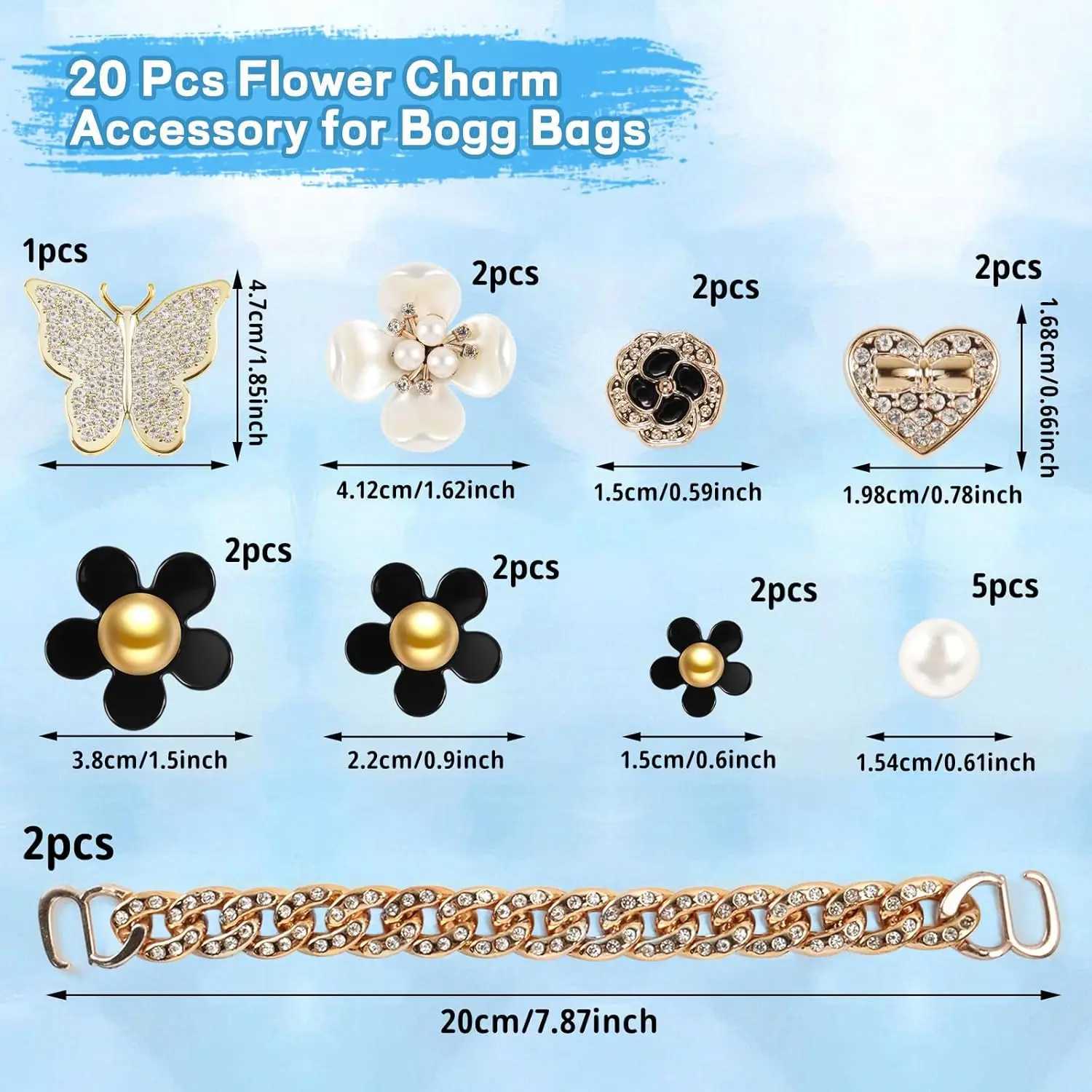20 Pcs Charms for Bogg BagPearls and Flowers for Bogg Bag Accessories Charms Cpatible with Simply Southern Beach Ba Y250228