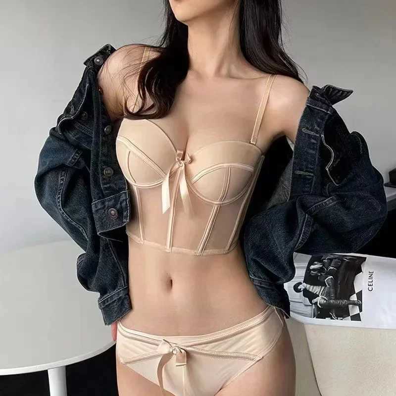 Lace Bra Sexy Mesh Underwear Women Hollow Out Shape Half Cup Soft Bralette Anti-sag Push Up Bow Thicken Women Underwear SetXJ250301