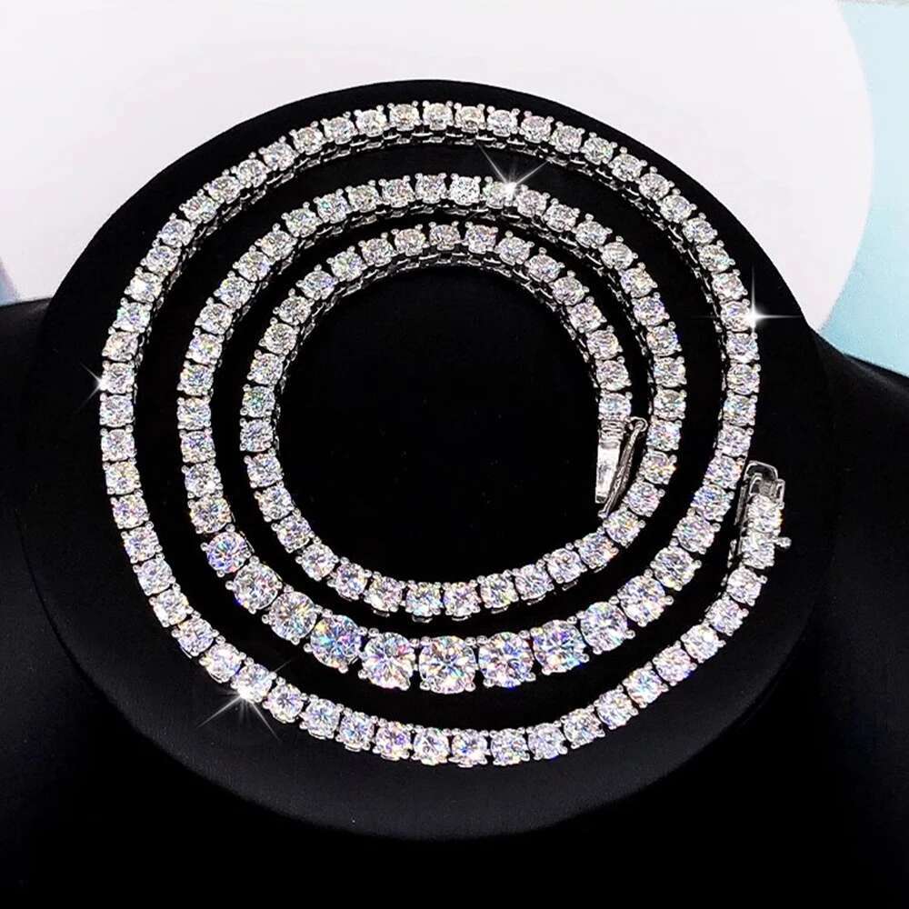 Real D Color Full Moissanite Tennis for Woman 3-5mm Gradient Dia Necklace Sterg Sier Party Wedding Jewelry