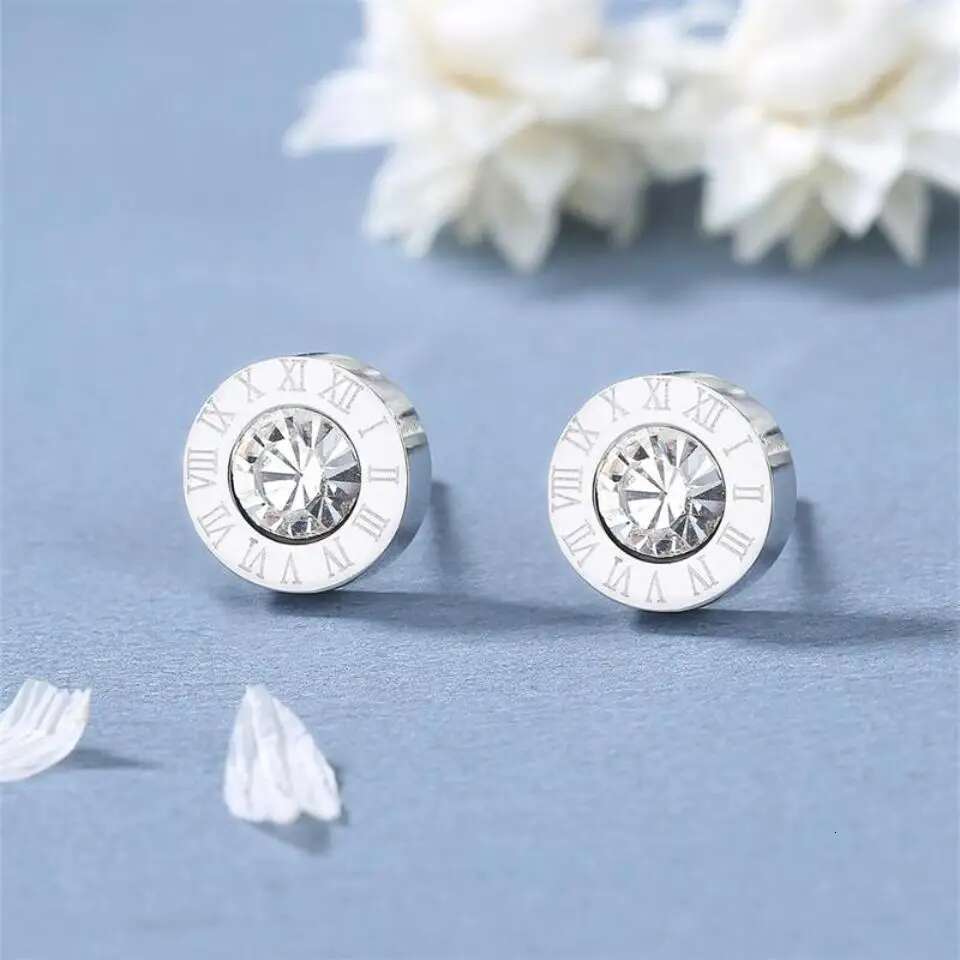 UILZ Roman Numerals Delicate Rhie Decor Stud Earrings For Women Classic Simple Shiny Crystal Daily Jewellery Gift