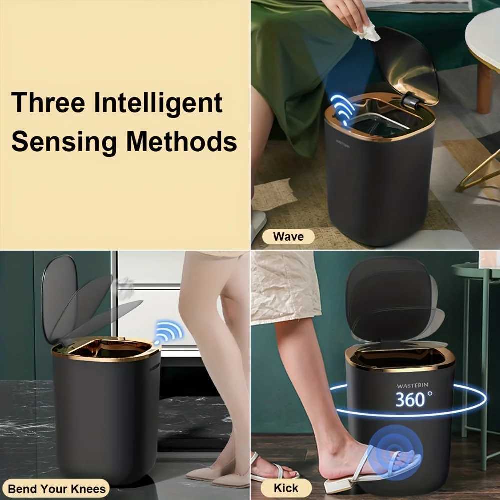 Bathroom Smart Sensor Trash Can 12L Luxury Garbage Bucket Autatic Trash Bin For kitchen Toilet Wastebasket Smart He Y250301