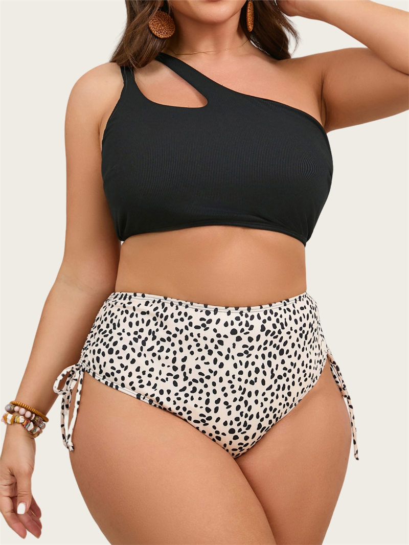 One Shoulder Cutout Bikini Set for Women High Waisted Bottom Swimsuit Two Piece Bathing Suit