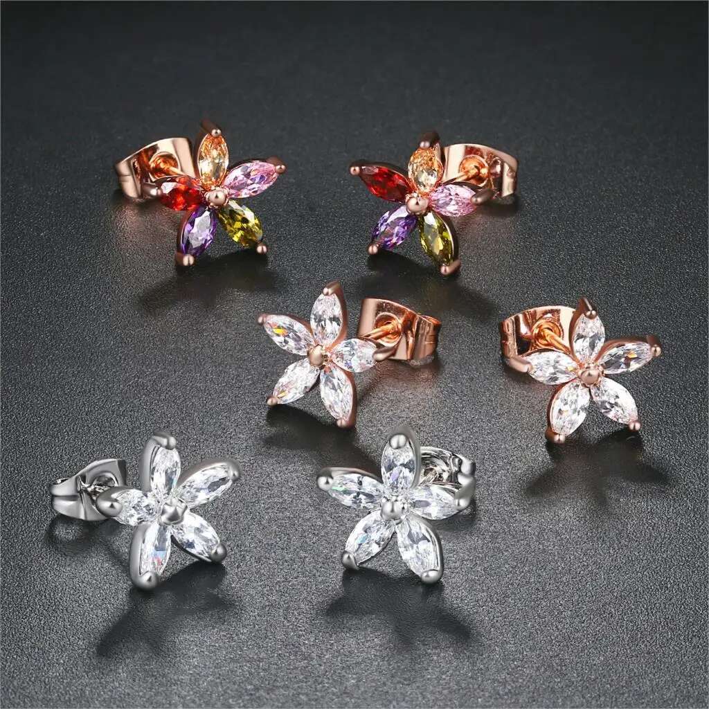 Engagement Wedding wer Crystal Stud Earrings Women Fashion Zircon Rose Gold Color Ear Jewelry for Bridal Female Gift E062