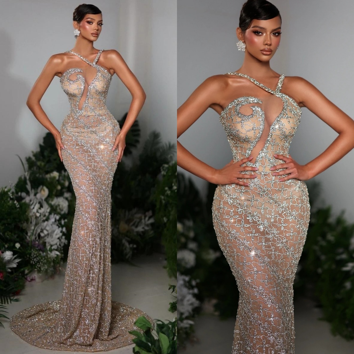 Vintage Wedding Dresses Sequins Mermaid Bridal Gowns Rhinestone Sleeveless See Through Customized Illusion Princess Sweep Train Bride Dress Vestidos D