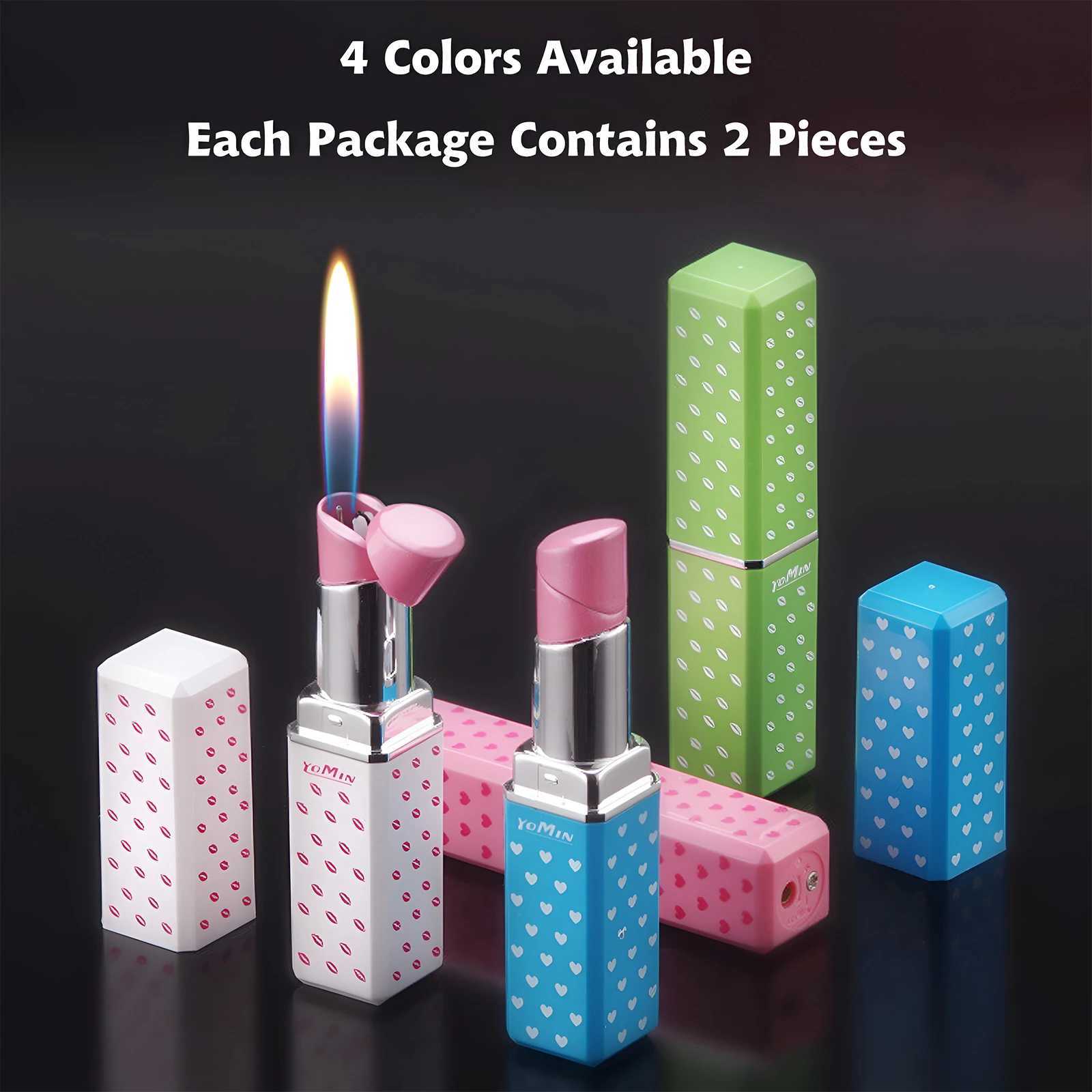 2 Pack of Cute Lipstick Lighter Soft Flame Refillable Butane Unique Gift for GirlsWomenGirlfriends (Without Butane Gas)T250301