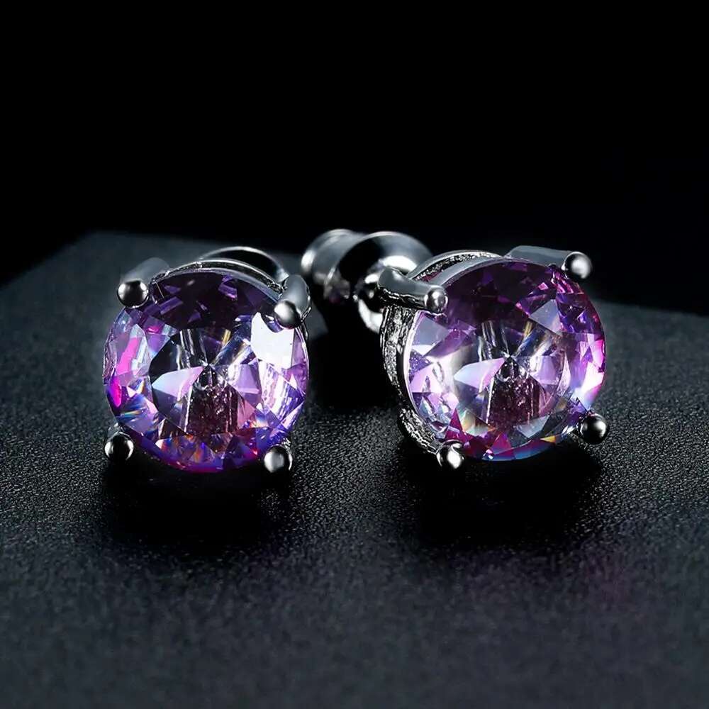 Red Crystal Round Stone Stud For Women Men Wedding Jewelry Mystic Rainbow Fire Blue Green Zircon Double Earrings
