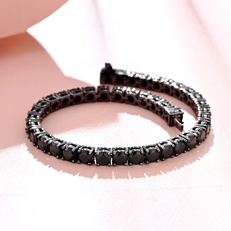 Black Gun Plated Sier Iced Out baguette Cubic Zirconia Cz Tennis Bracelet